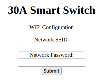 The /configure endpoint, which is configured to / when disconnected from WiFi and running as an AP.