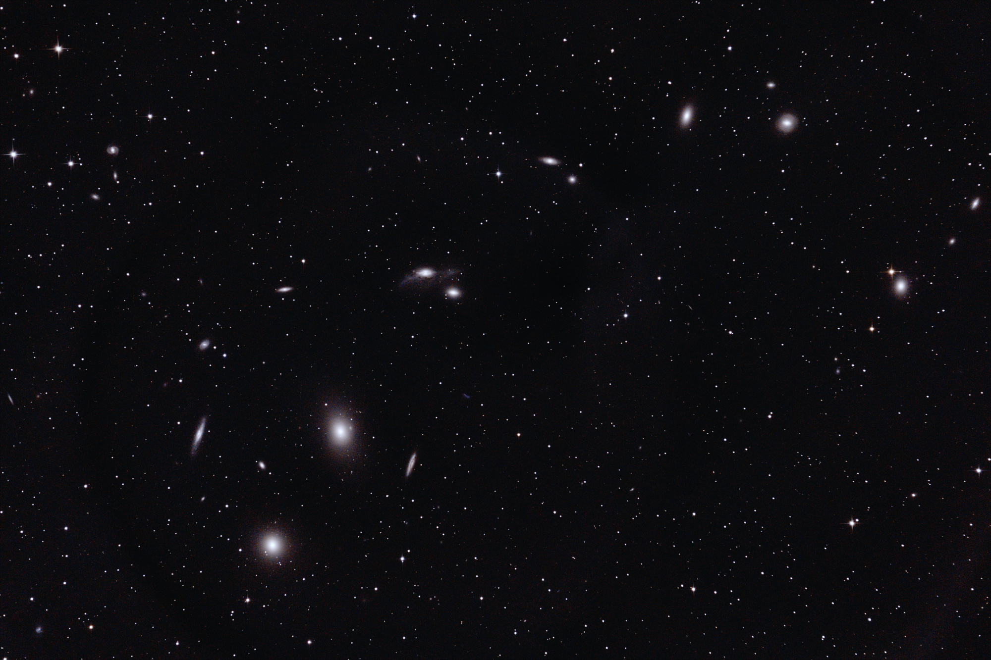 M84, M86, NGC 4435, NGC 4435, NGC 4461, NGC 4472, NGC 4477, NGC 4457, and friends from June 2, 2024 &ndash; $50 \times 5 \mathrm{min}$ exposures (4h10m total) with the α7C. Acquired with INDI + KStars/Ekos. Processed with Siril especially for this post.