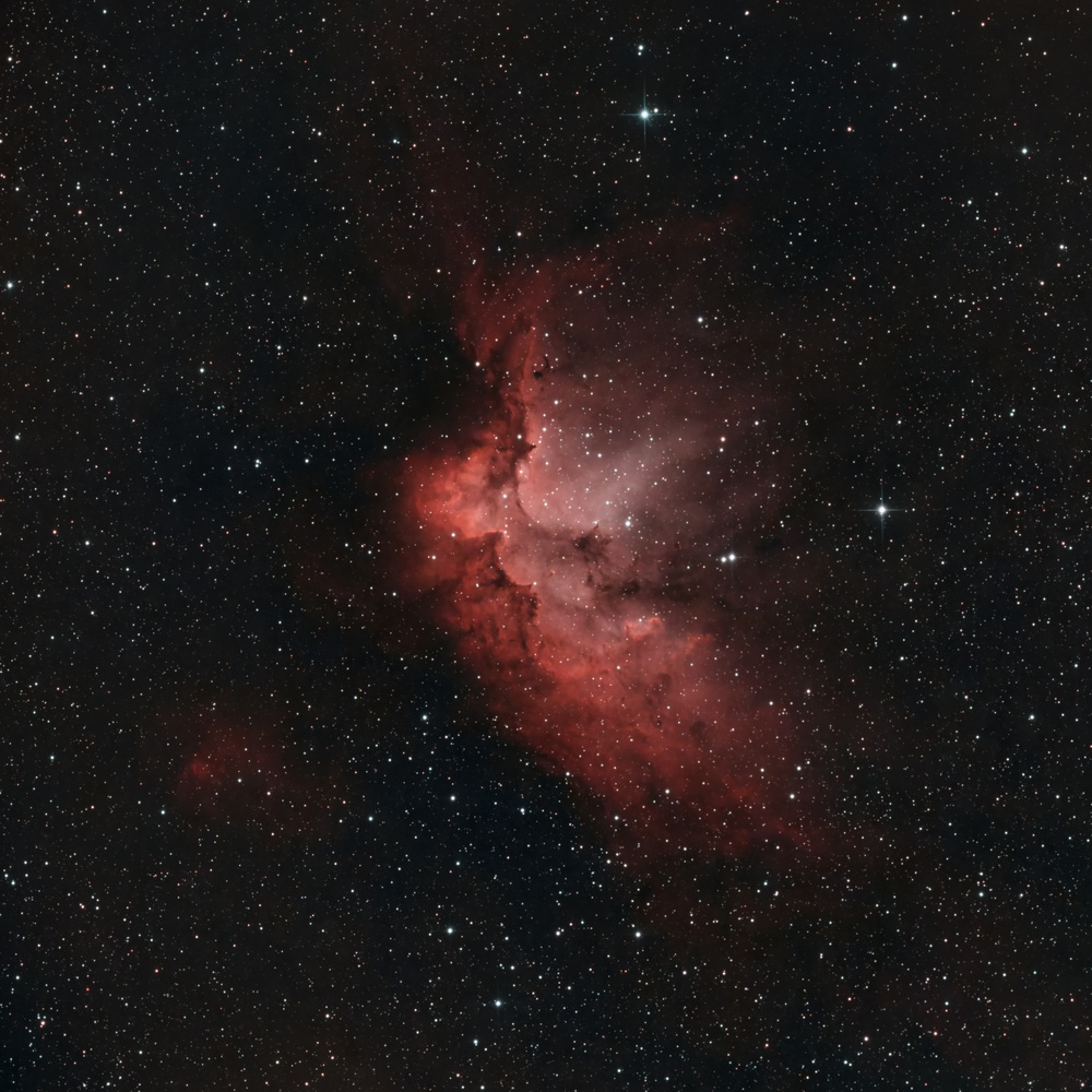 1h55m (23 x 5min) Dualband. Processed with DeepSNR and BlurX. Compare this and the Eagle Nebula, which are both dualband-only, but this one has BlurX so the stars betray no optical issues whatsoever.