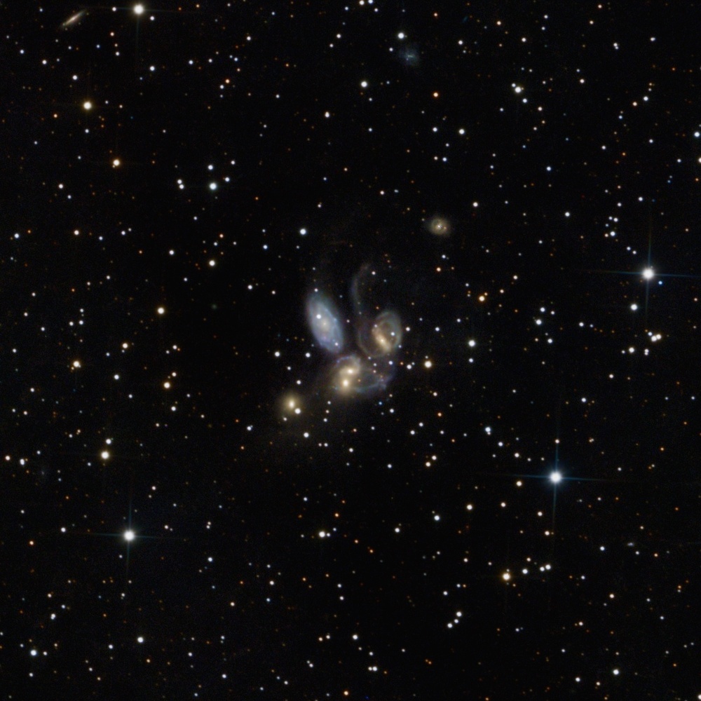 5h48m (116 x 3min) Broadband. Processed with GraXpert. Cropped from full field including Deer Lick Group. Some of the most distant (350+ million light years) targets, and quite dim on top of that.