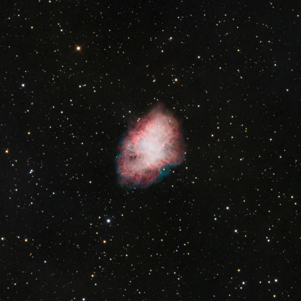 9hr (mixed 5min / 3min). Processed with DeepSNR and BlurX. Heavily cropped – one of the smaller targets on this post. M1 is the youngest object on this post, having exploded (from our perspective) in the year 1054 AD.