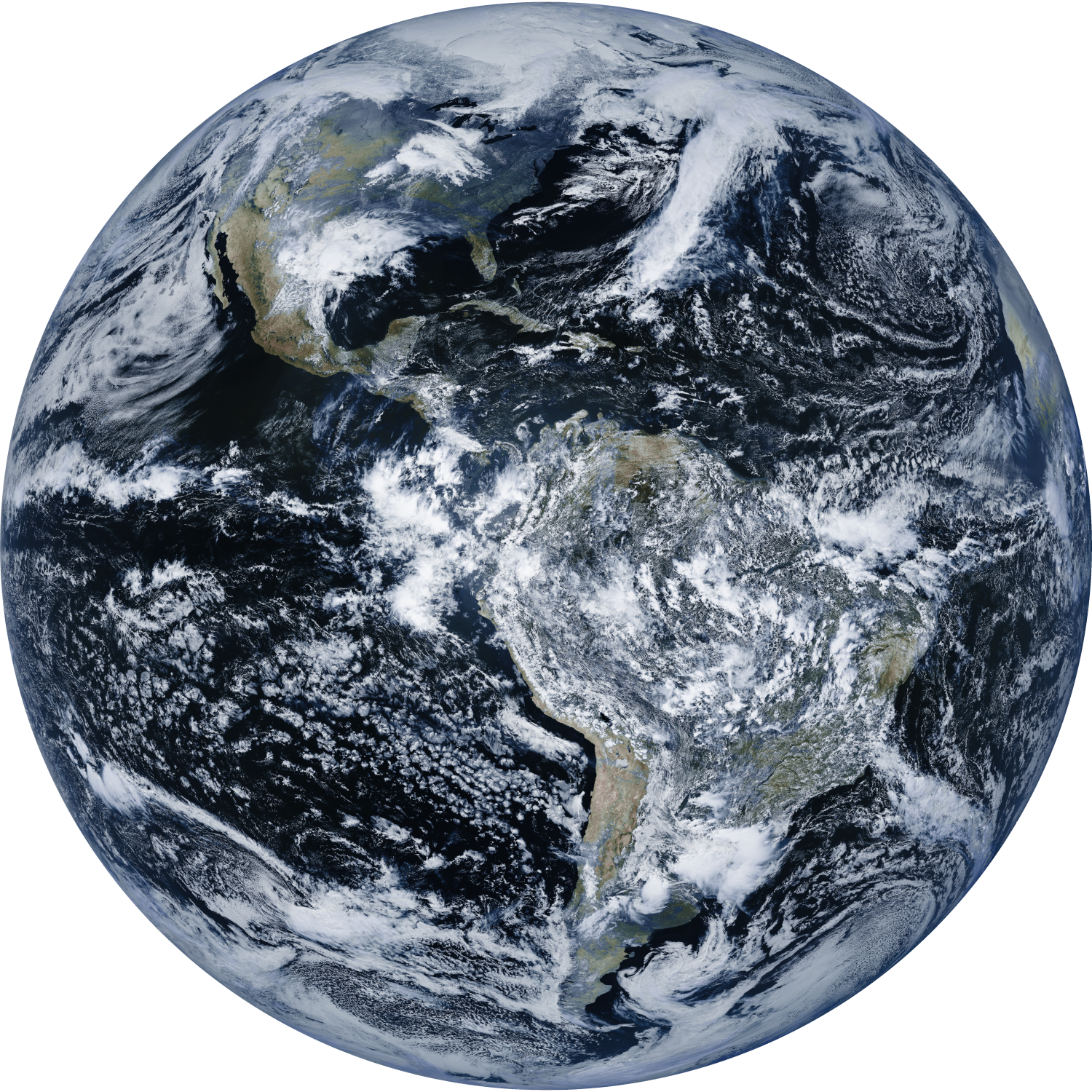A full-disk RGB image from GOES-16 on March 27, 2025 via HRIT on 1694.1 MHz. This is scaled down! Click for the full-size version.